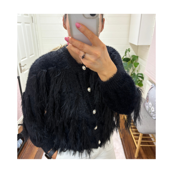 Black Feather Cardigan F/S