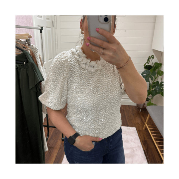 Cream Sequin Top